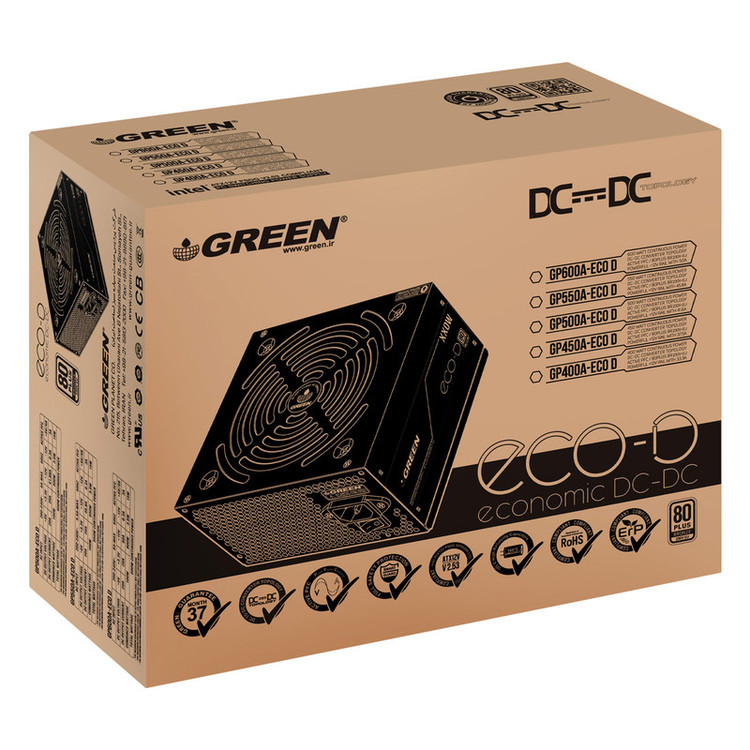 منبع تغذیه کامپیوتر 500W وات گرین مدل GP500A-ECO D