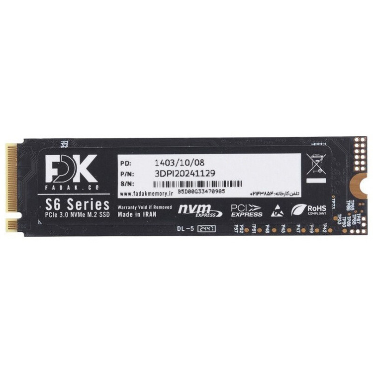 اس اس دی اینترنال PCIe Gen3 x4 فدک مدلFDK S6 M.2 سری ۶ ظرفیت 512 گیگابایت