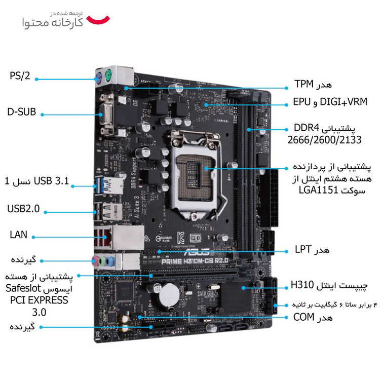 مادربرد ایسوس مدل PRIME H310M-C/PS R2.0 استوک